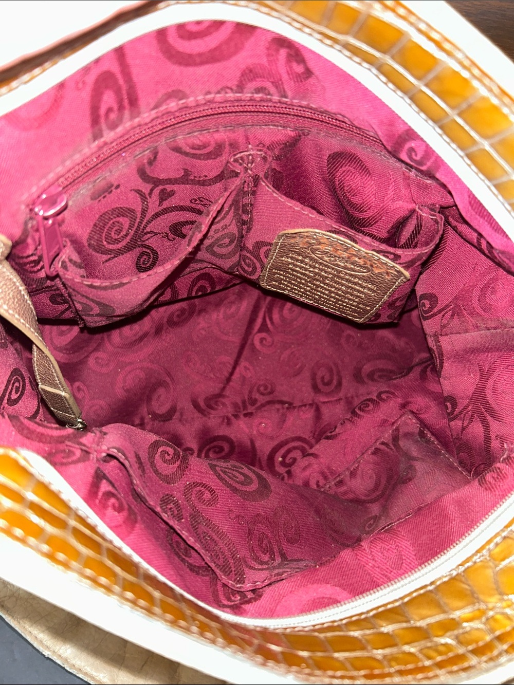 Vintage Brighton Croc-Embossed Leather Hobo Bag in Mustard Brown - Picture 10 of 14
